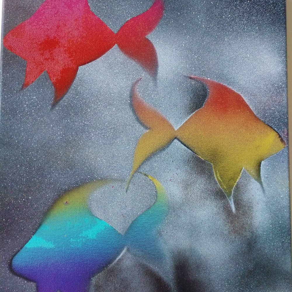 Handmade Painting of Rainbow Angelfish on 14x11 Canvas Abstract Unframed Art